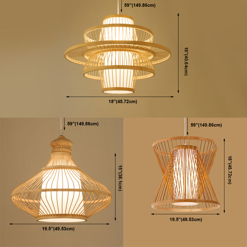 Asian Pendant Lighting Fixture 1-Light Beige Suspension Pendant Light with Rattan Shade