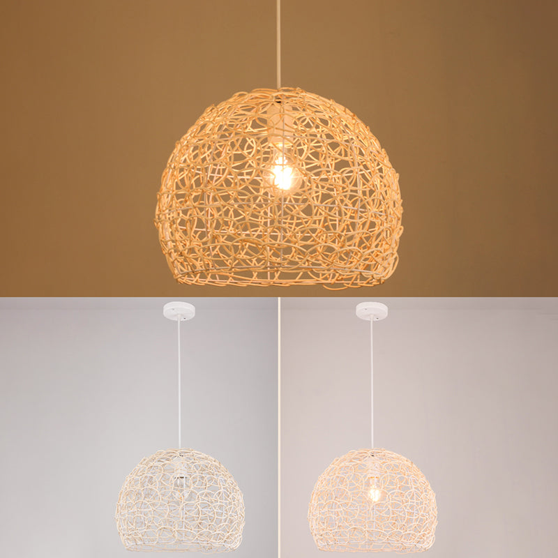 Éclairage de pendentif asiatique Kit de lampe suspendue à 1 lumière avec une teinte en rotin