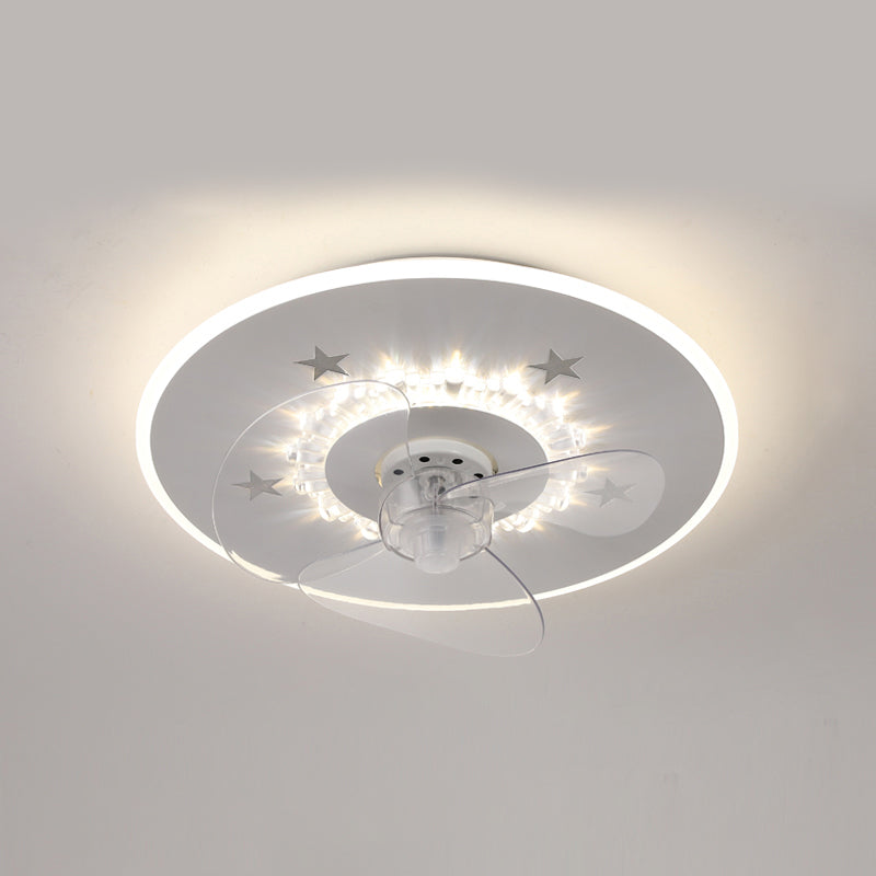 Circular Flush Mount Fan Light Fixture Simple Acrylic White LED Semi Flush Mount for Bedroom