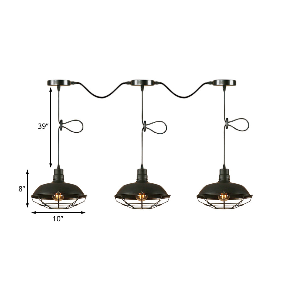 Barn Metallic Hanging Light Industrial Style 3/5 Lights Kitchen Hanglamp met draadkooi in zwarte afwerking