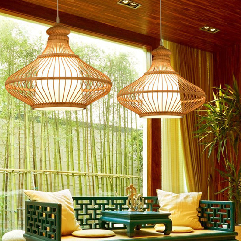 Rattan Geometric Suspension Light 1 Light Hanging Lamps for Restaurant