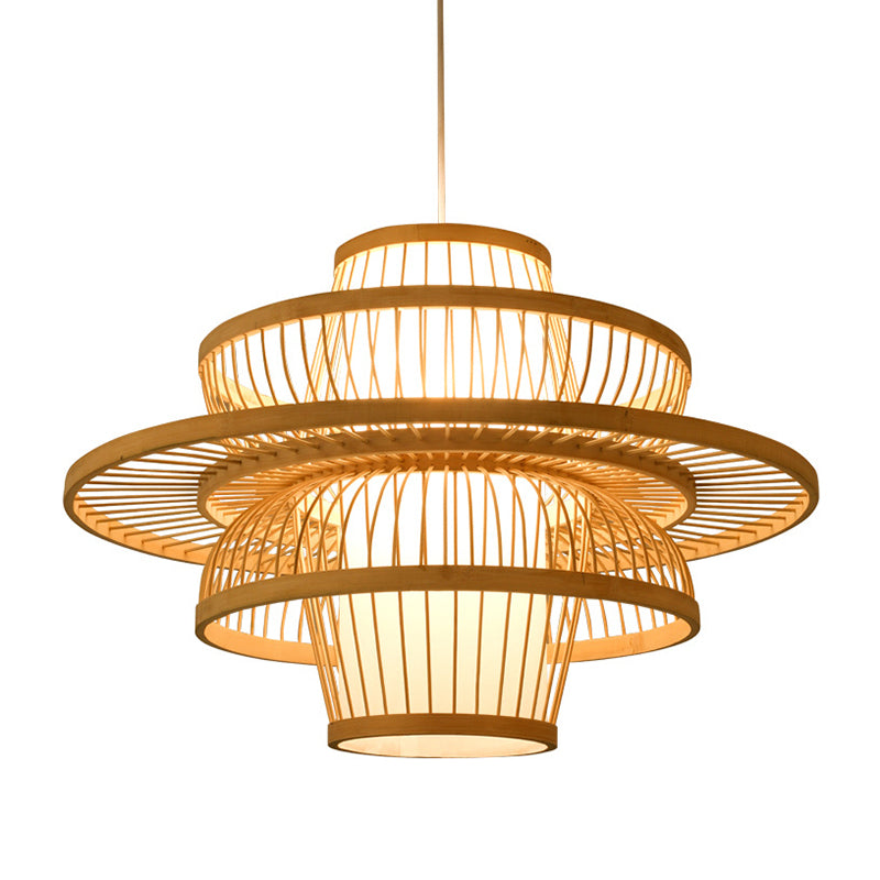 Rattan Geometric Suspension Light 1 Light Hanging Lamps for Restaurant