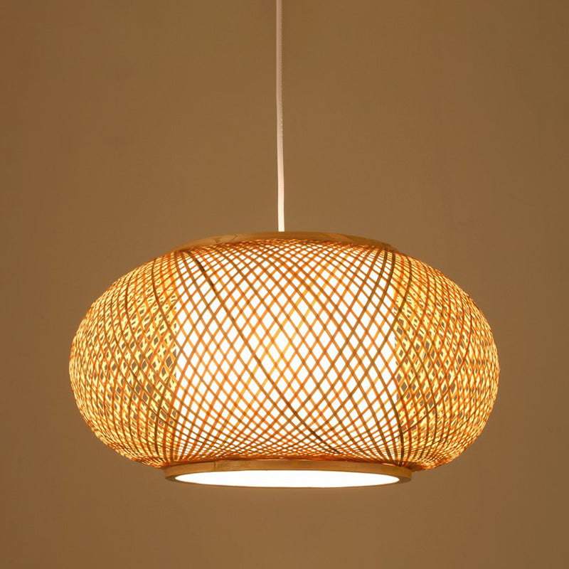 Rattan Geometric Suspension Light 1 Light Hanging Lamps for Restaurant