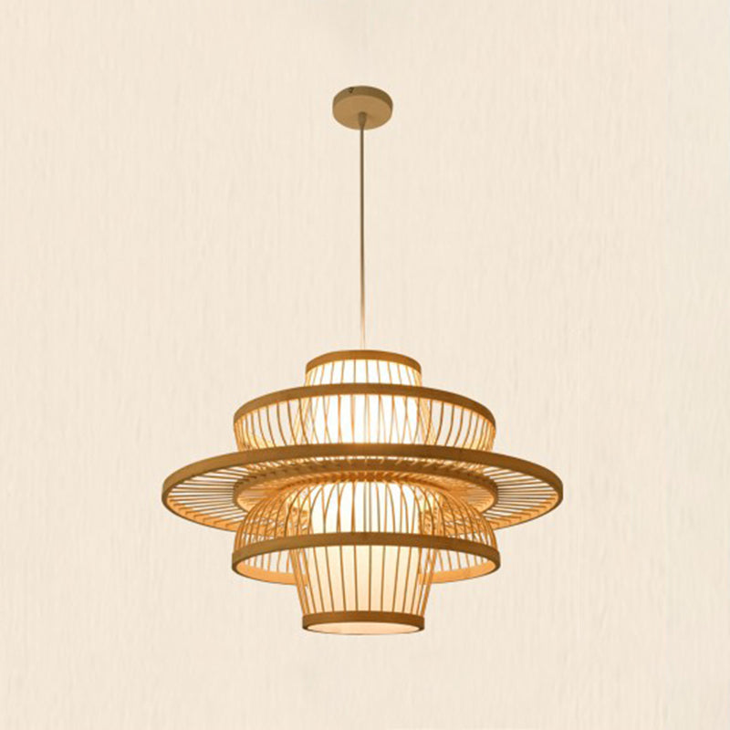 Rattan Geometric Suspension Light 1 Light Hanging Lamps for Restaurant