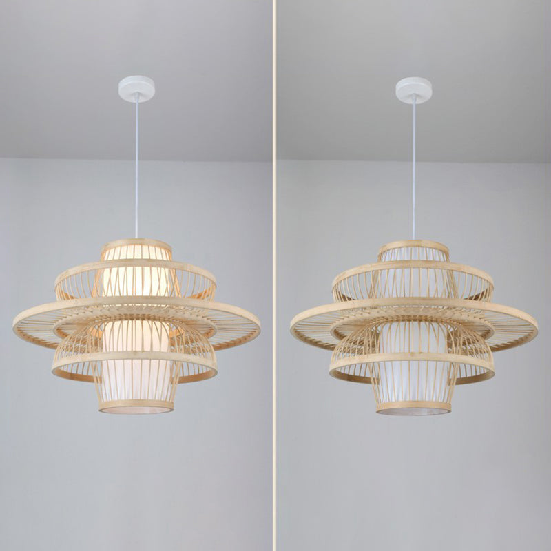 Rattan Geometric Suspension Light 1 Light Hanging Lamps for Restaurant