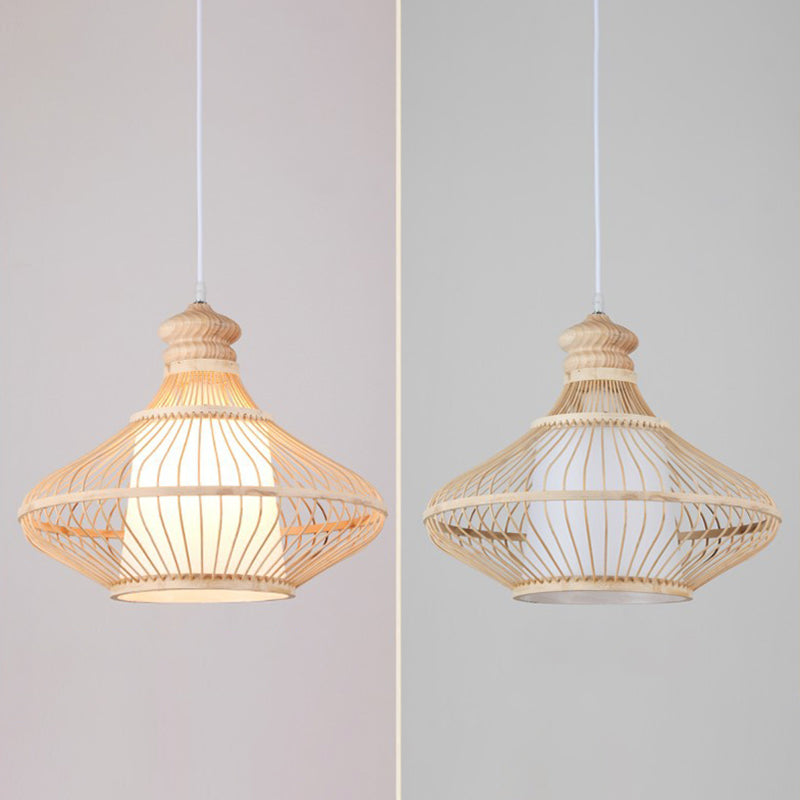 Rattan Geometric Suspension Light 1 Light Hanging Lamps for Restaurant