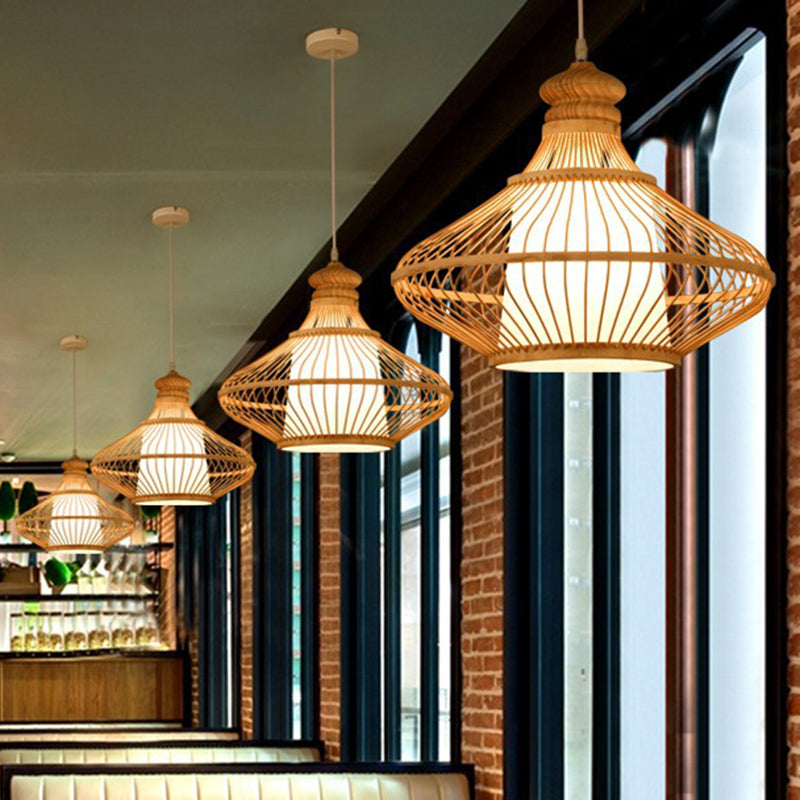 Rattan Geometric Suspension Light 1 Light Hanging Lamps for Restaurant