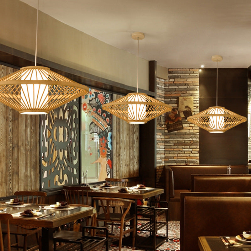 Rattan Geometric Suspension Light 1 Light Hanging Lamps for Restaurant