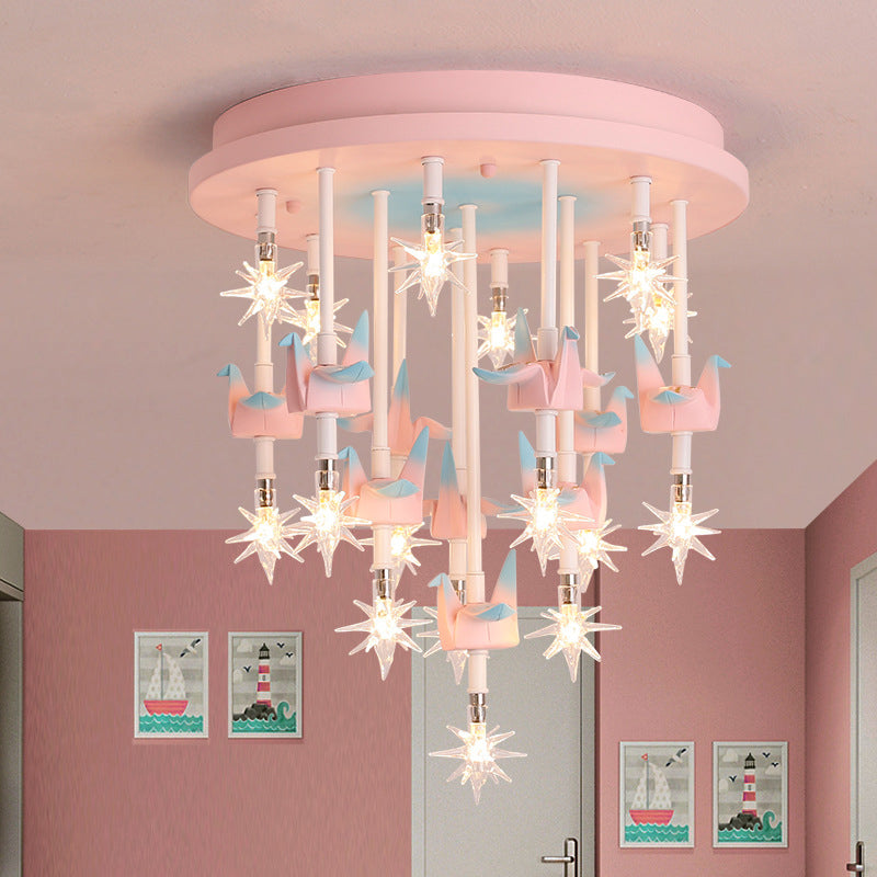 Multi Lights Cartoon Ceiling Light Clear Star Shade Contemporary Flush Mount Light