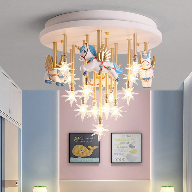 Multi Lights Cartoon Ceiling Light Clear Star Shade Contemporary Flush Mount Light