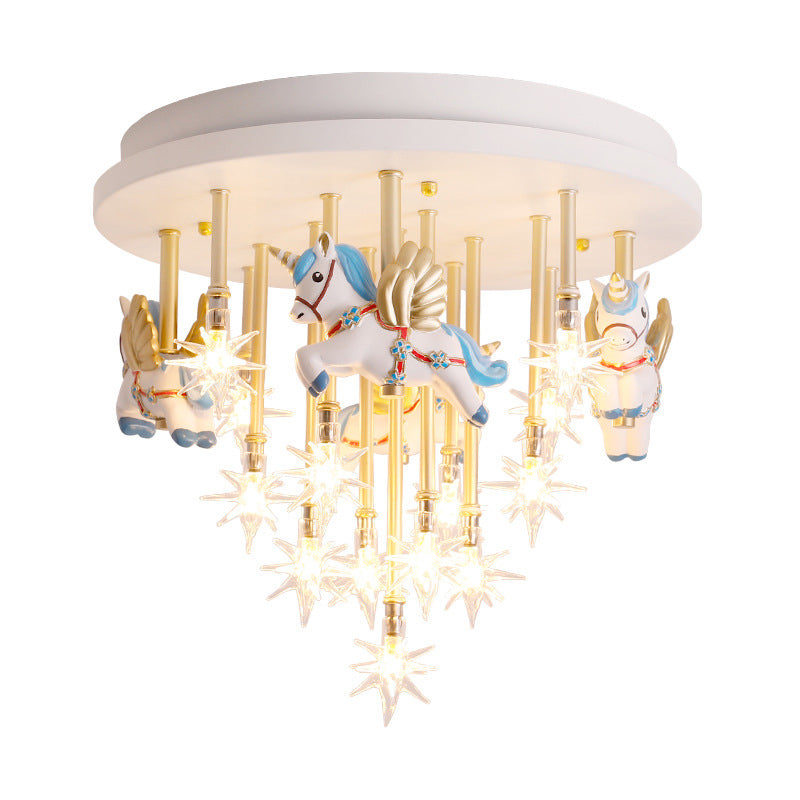 Multi Lights Cartoon Ceiling Light Clear Star Shade Contemporary Flush Mount Light