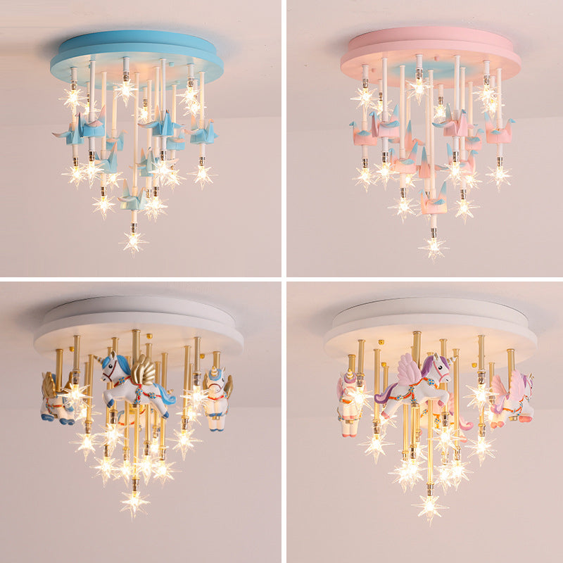 Multi Lights Cartoon Ceiling Light Clear Star Shade Contemporary Flush Mount Light