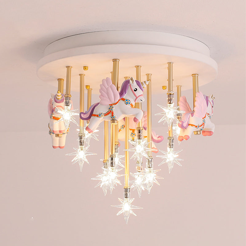 Multi Lights Cartoon Ceiling Light Clear Star Shade Contemporary Flush Mount Light