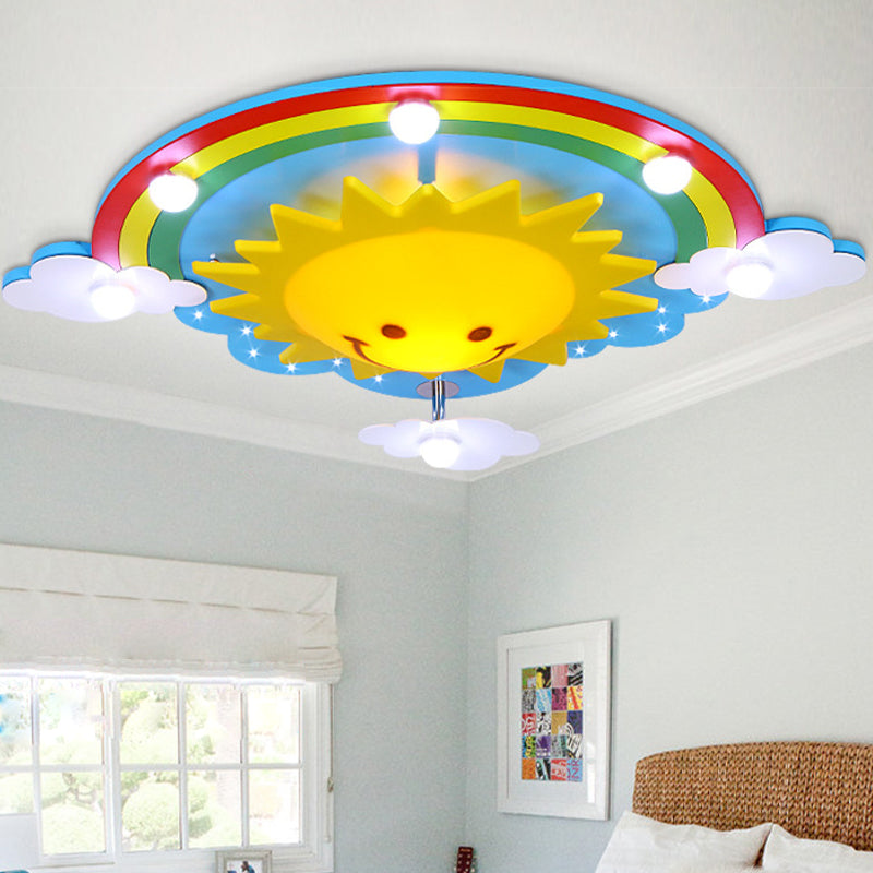 Multicolored Sun Flush Mount Light Acrylic 7 Lights Lighting Fixture for Nursing Room