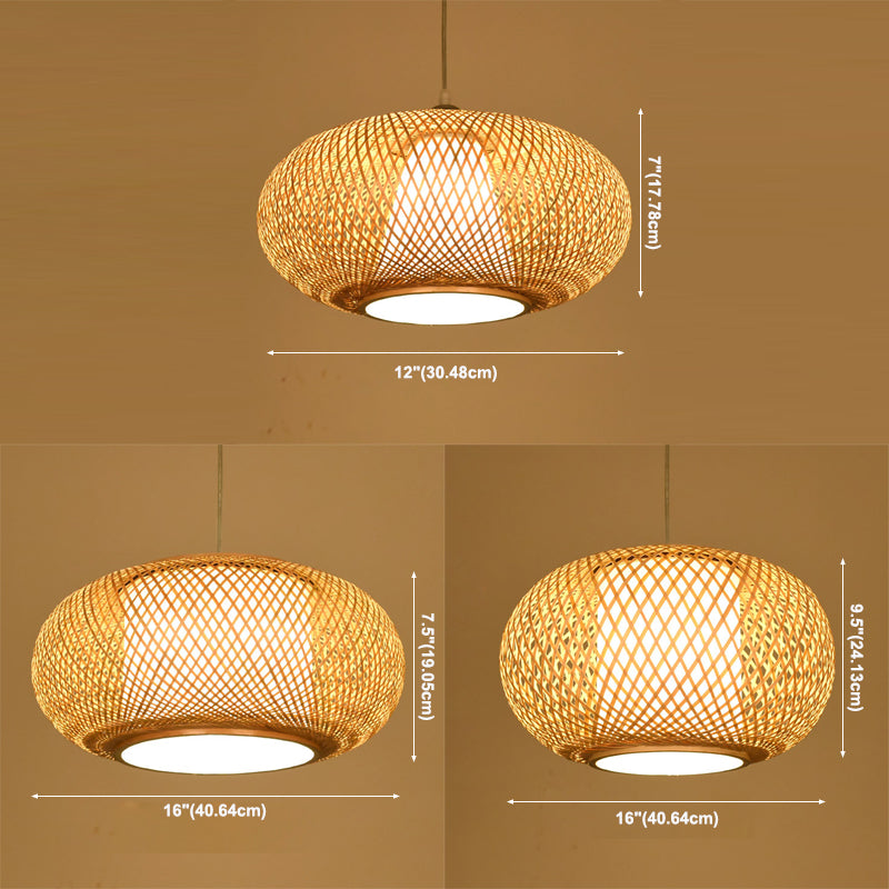 Wood Lantern Shape Pendant Light Modern Style 1 Light Hanging Lamp for Tea Room