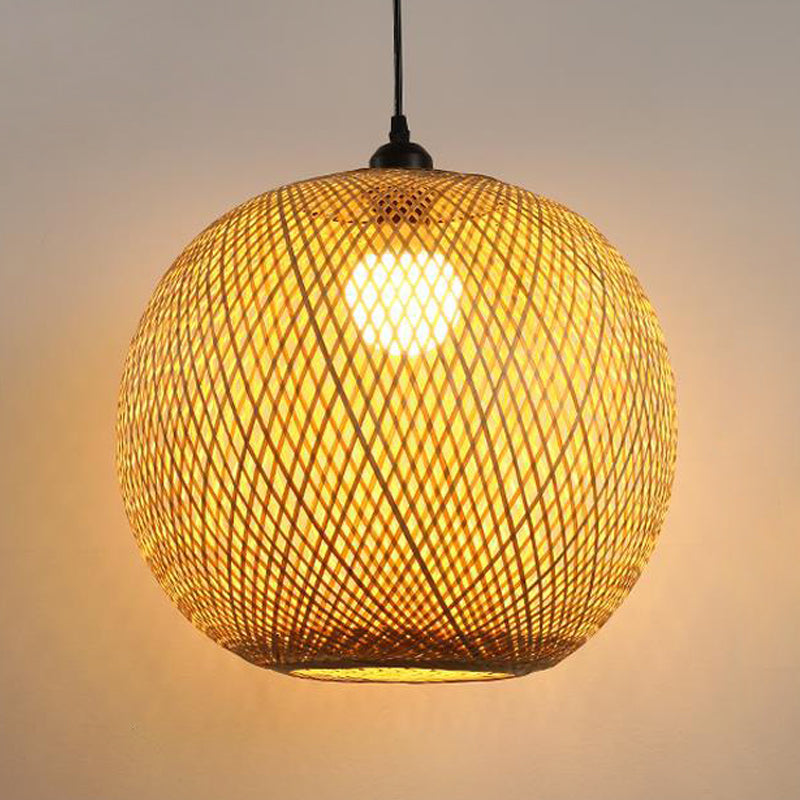 Japanese Style Geometric Shape Pendant Bamboo 1 Light Hanging Lamp for Tea Room