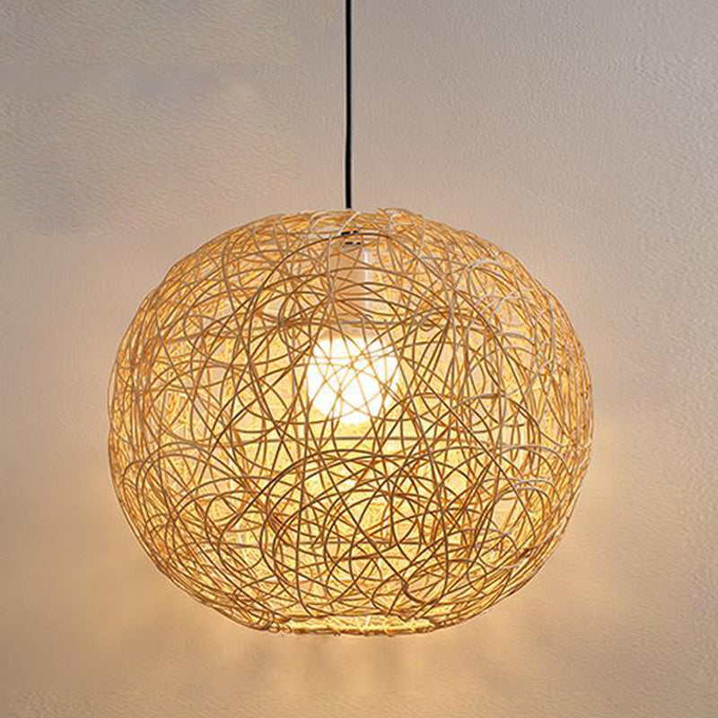 Japanese Style Geometric Shape Pendant Bamboo 1 Light Hanging Lamp for Tea Room