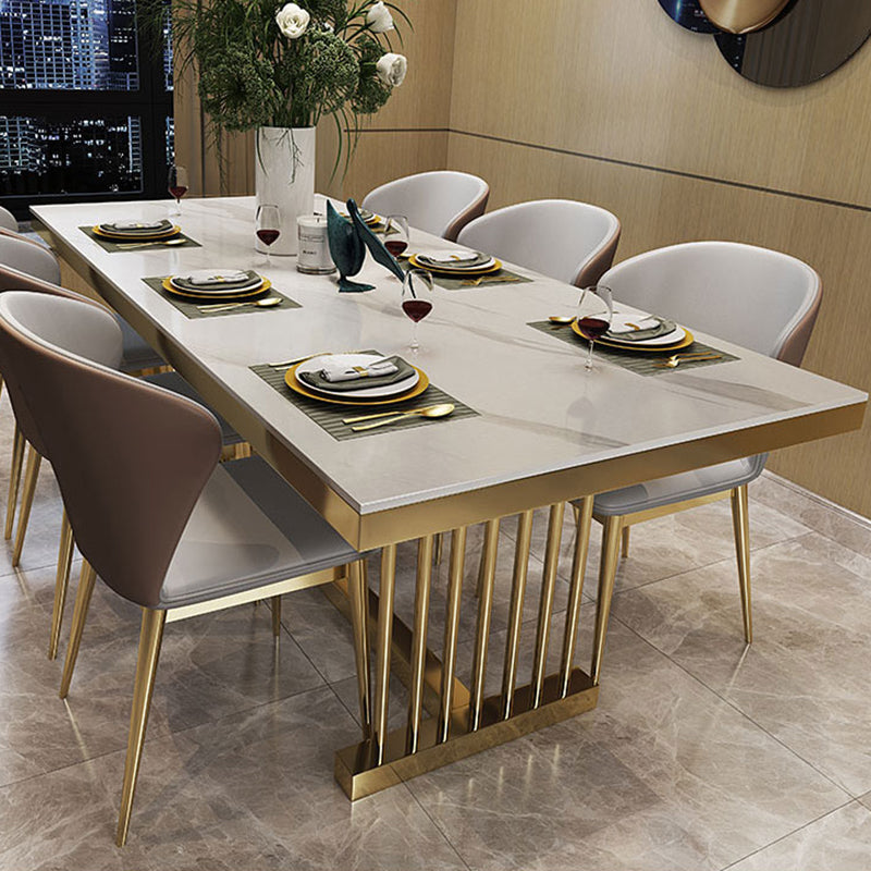 Metal Traditional Luxury Rectangle Table Sintered Stone Table with Metal Trestle