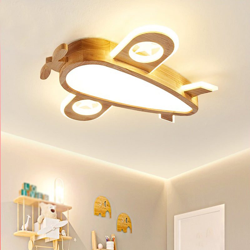 Plafonnier LED Cartoon en bois encastré plat pour chambre d'enfants