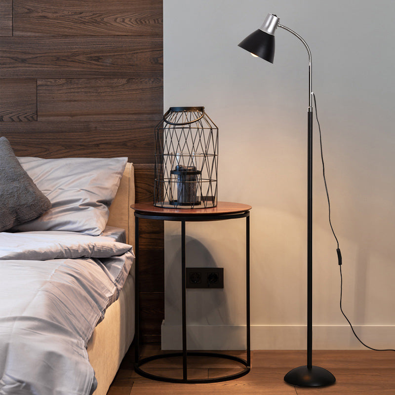 Modern Conical Floor Standing Light 1 Head Living Room Floor Lamp with Flexible Arm