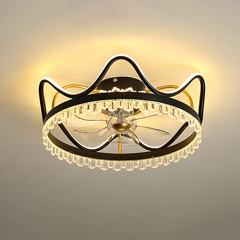 Éclairage de ventilateur de plafond de la couronne élégant lampe à monture de chambre à coucher en acrylique moderne LED à chasse d'eau