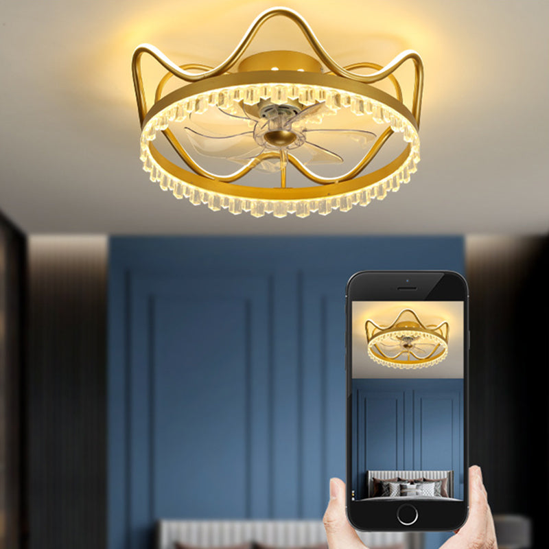 Éclairage de ventilateur de plafond de la couronne élégant lampe à monture de chambre à coucher en acrylique moderne LED à chasse d'eau