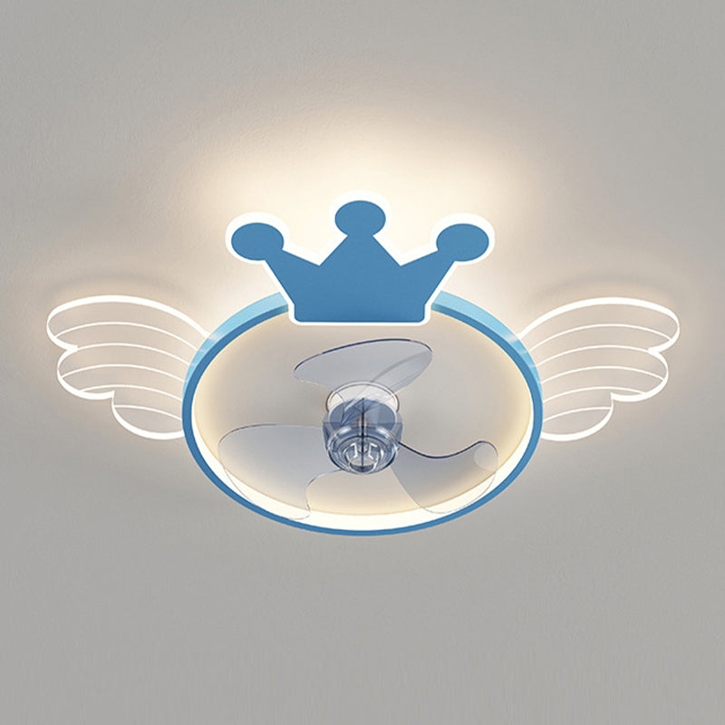 Aile de plafond de ventilateur en acrylique et bande dessinée de la couronne LED Mount semi-flush Light For Baby Room