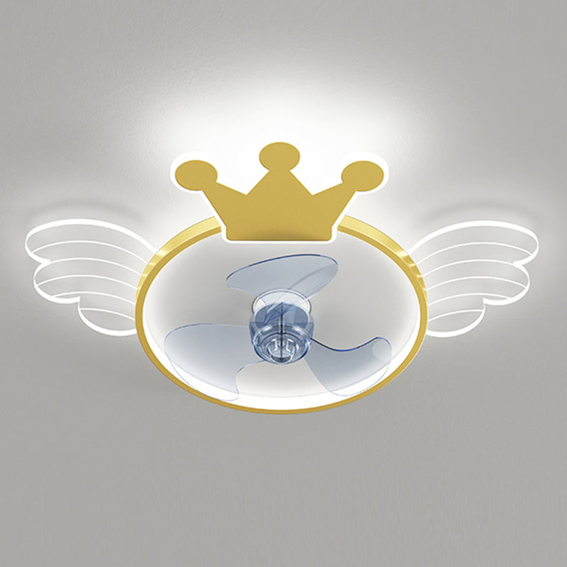 Acrylic Fan Ceiling Light Wing and Crown Cartoon LED Semi-Flush Mount Light for Baby Room