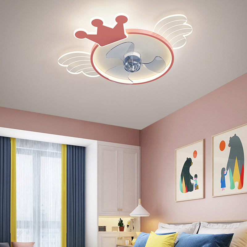 Acrylic Fan Ceiling Light Wing and Crown Cartoon LED Semi-Flush Mount Light for Baby Room