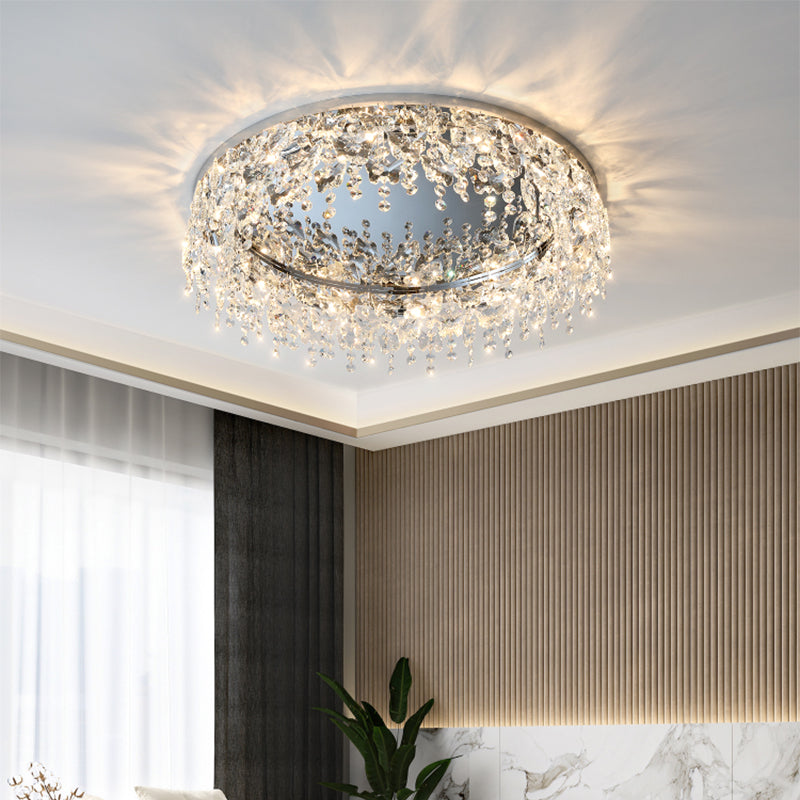 Round Crystal Flush Light Fixtures Modern Flush Mount Ceiling Fixture for Living Room