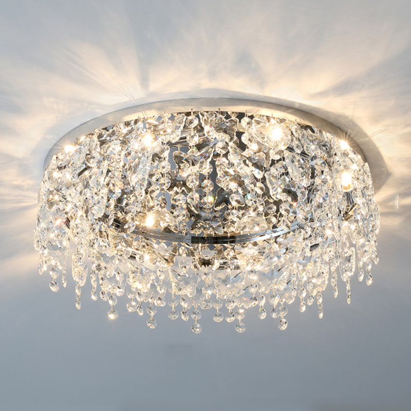 Round Crystal Flush Light Fixtures Modern Flush Mount Ceiling Fixture for Living Room