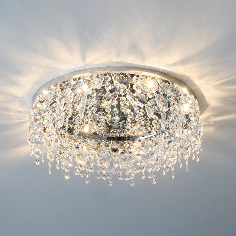 Round Crystal Flush Light Fixtures Modern Flush Mount Ceiling Fixture for Living Room