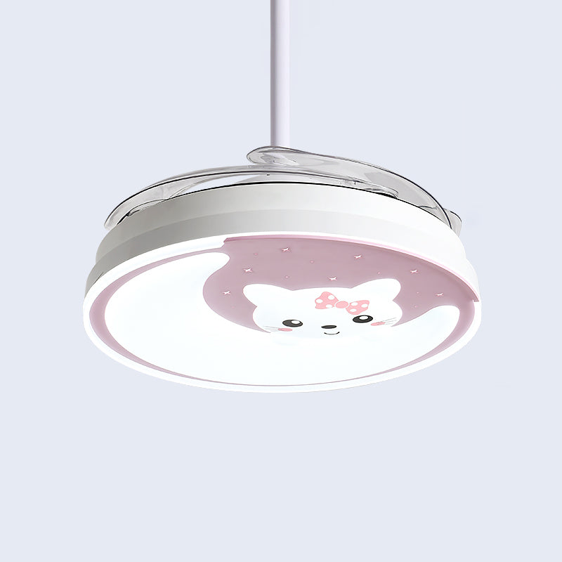 Acrylique Moon and Cat Fan Lampe Cartoon LED Semi Flush Plafond Light For Children Bedroom