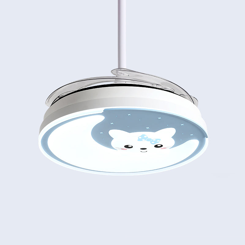 Acrylique Moon and Cat Fan Lampe Cartoon LED Semi Flush Plafond Light For Children Bedroom