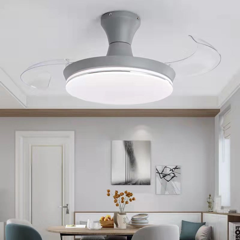 Round Study Room Ceiling Fan Light Metallic Macaron Style LED Semi Flush Mount Lighting