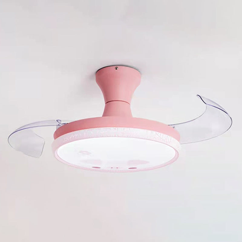 Round Study Room Ceiling Fan Light Metallic Macaron Style LED Semi Flush Mount Lighting