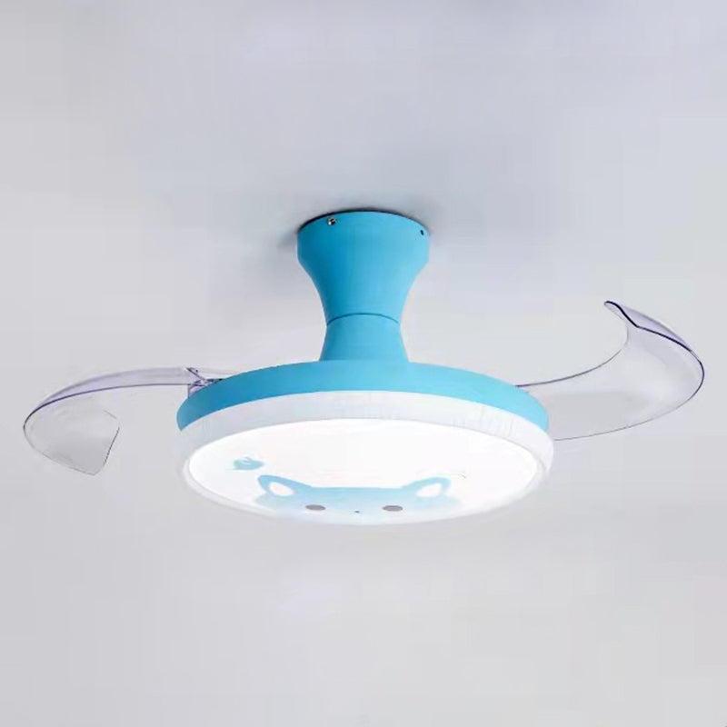 Round Study Room Ceiling Fan Light Metallic Macaron Style LED Semi Flush Mount Lighting