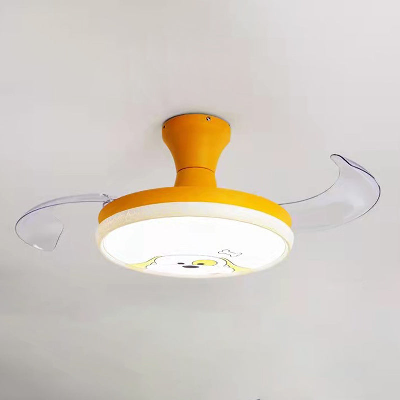 Round Study Room Ceiling Fan Light Metallic Macaron Style LED Semi Flush Mount Lighting