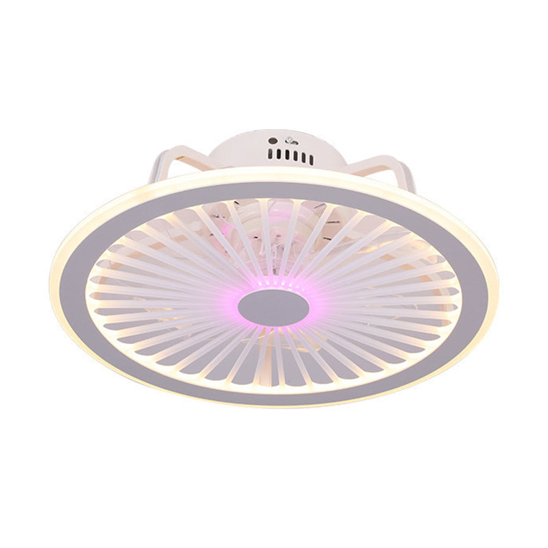 Ultrathin Kids Bedroom Ceiling Fan Lamp Acrylic Minimalist LED Semi Flush Light in White