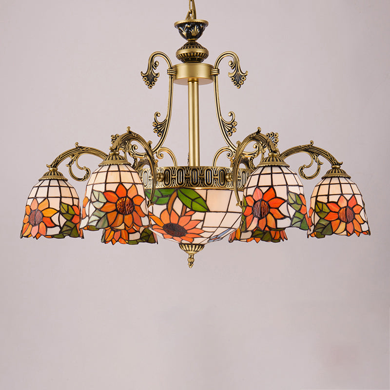 Cone Dome Living Room Chandelier Tiffany Style Glass Vintage Pendant Light in Beige