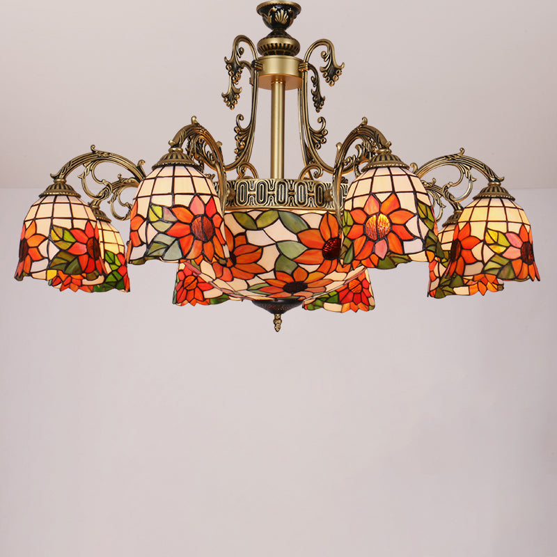 Cone Dome Living Room Chandelier Tiffany Style Glass Vintage Pendant Light in Beige