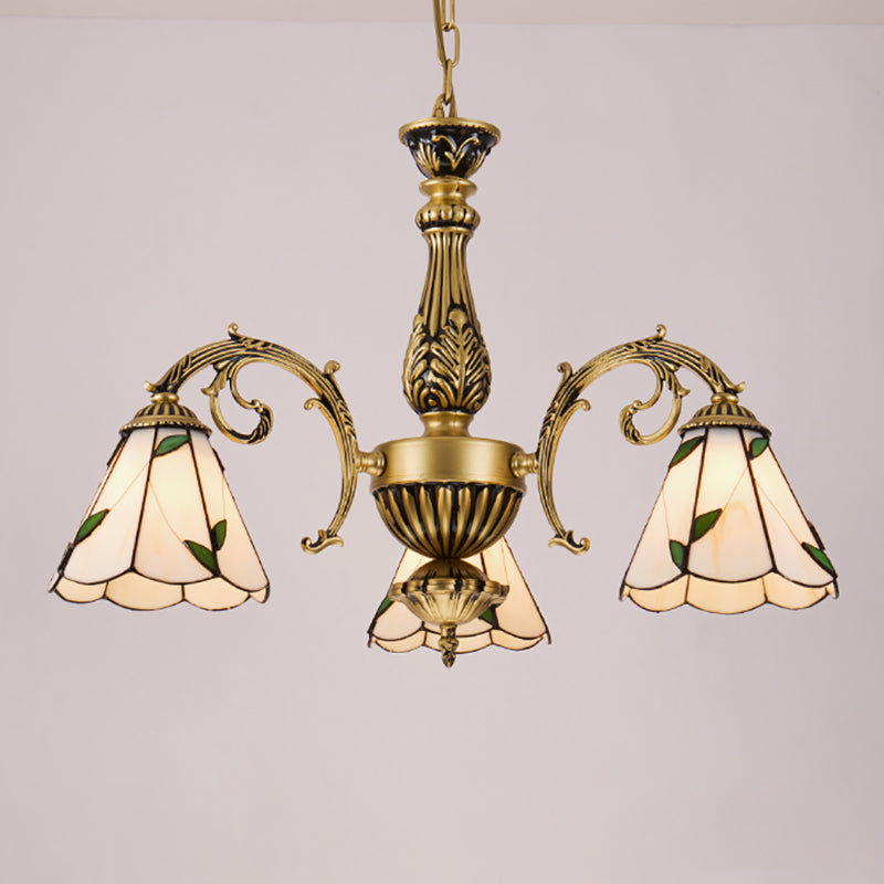 Cone Dome Living Room Chandelier Tiffany Style Glass Vintage Pendant Light in Beige