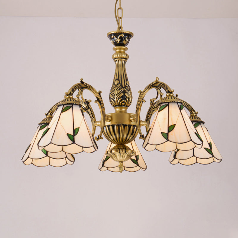 Cone Dome Living Room Chandelier Tiffany Style Glass Vintage Pendant Light in Beige