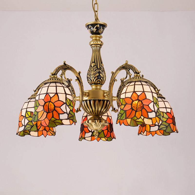 Cone Dome Living Room Chandelier Tiffany Style Glass Vintage Pendant Light in Beige