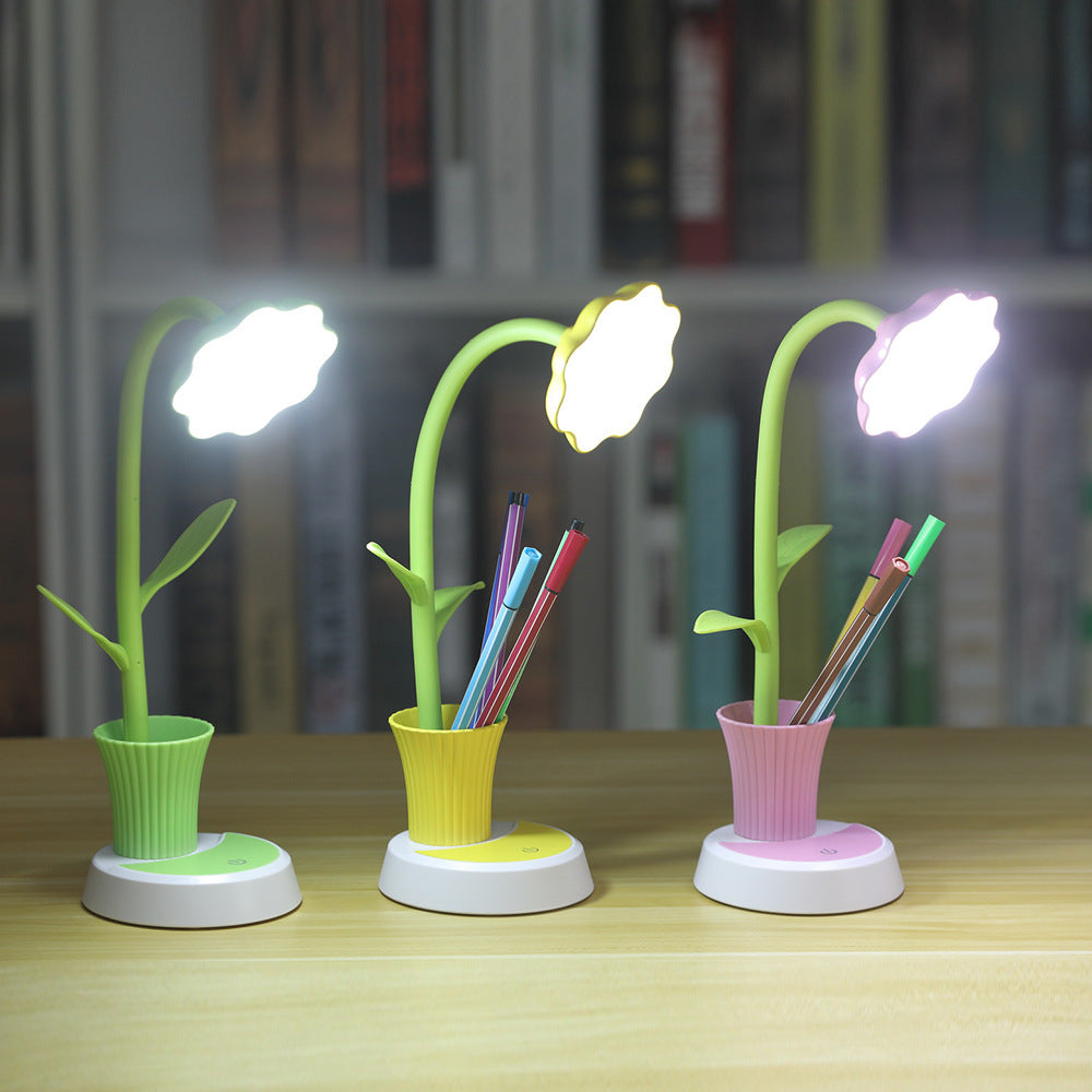 Macaroon Flower Night Table Lamps 1-Light Nightstand Lights with Plastic Shade for Bedroom