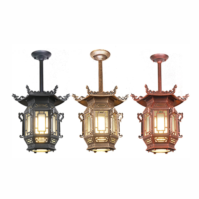 Lantern Semi Flush Mount Light Fixture Traditional 1-Light Ceiling Lamp with Plastic Shade