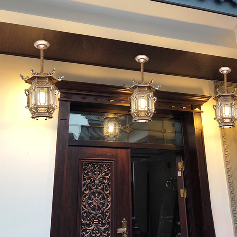 Lantern Semi Flush Mount Light Fixture Traditional 1-Light Ceiling Lamp with Plastic Shade