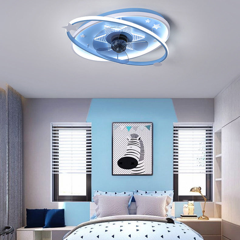 Kids Lovely LED Flush Mount Iron Oblong Ceiling Fan Light with Acrylic Shade