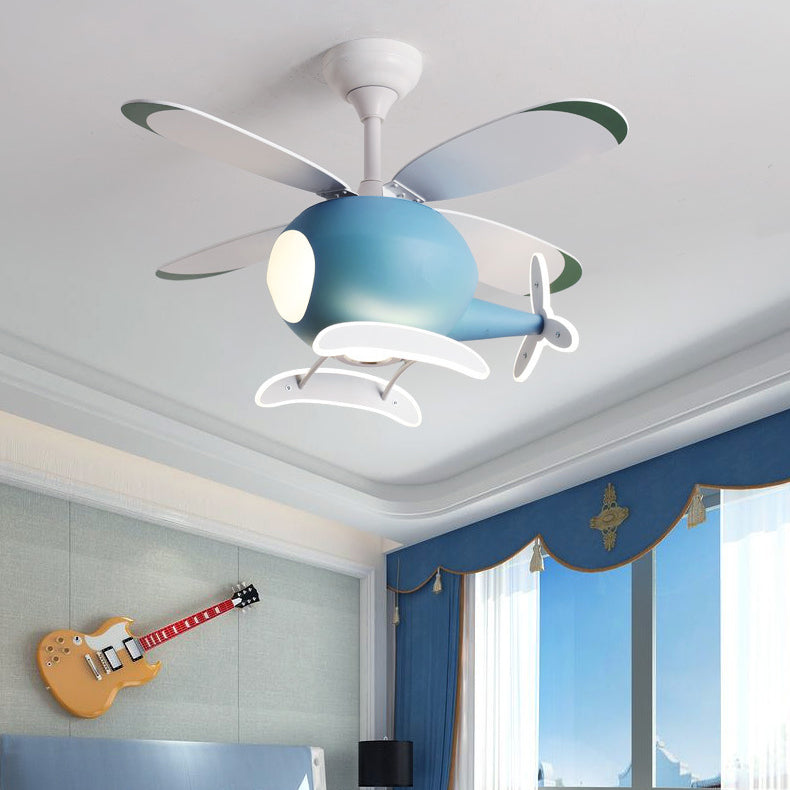 Kids Creative LED Fan Pendant Light Iron Airplane Fan Lights with Acrylic Shade