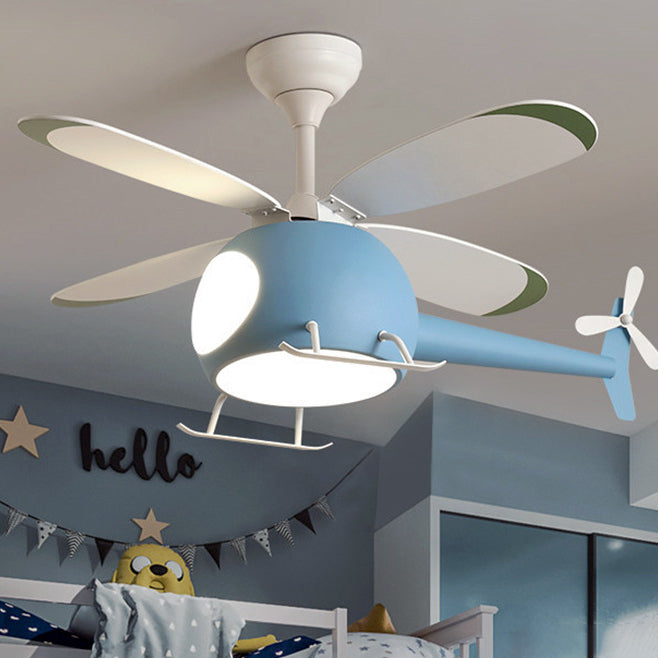 Kids Creative LED Fan Pendant Light Iron Airplane Fan Lights with Acrylic Shade